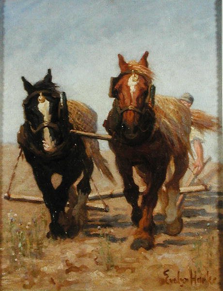 The Ploughing Team, Sussex Downs (olja på duk) av Evelyn Harke
