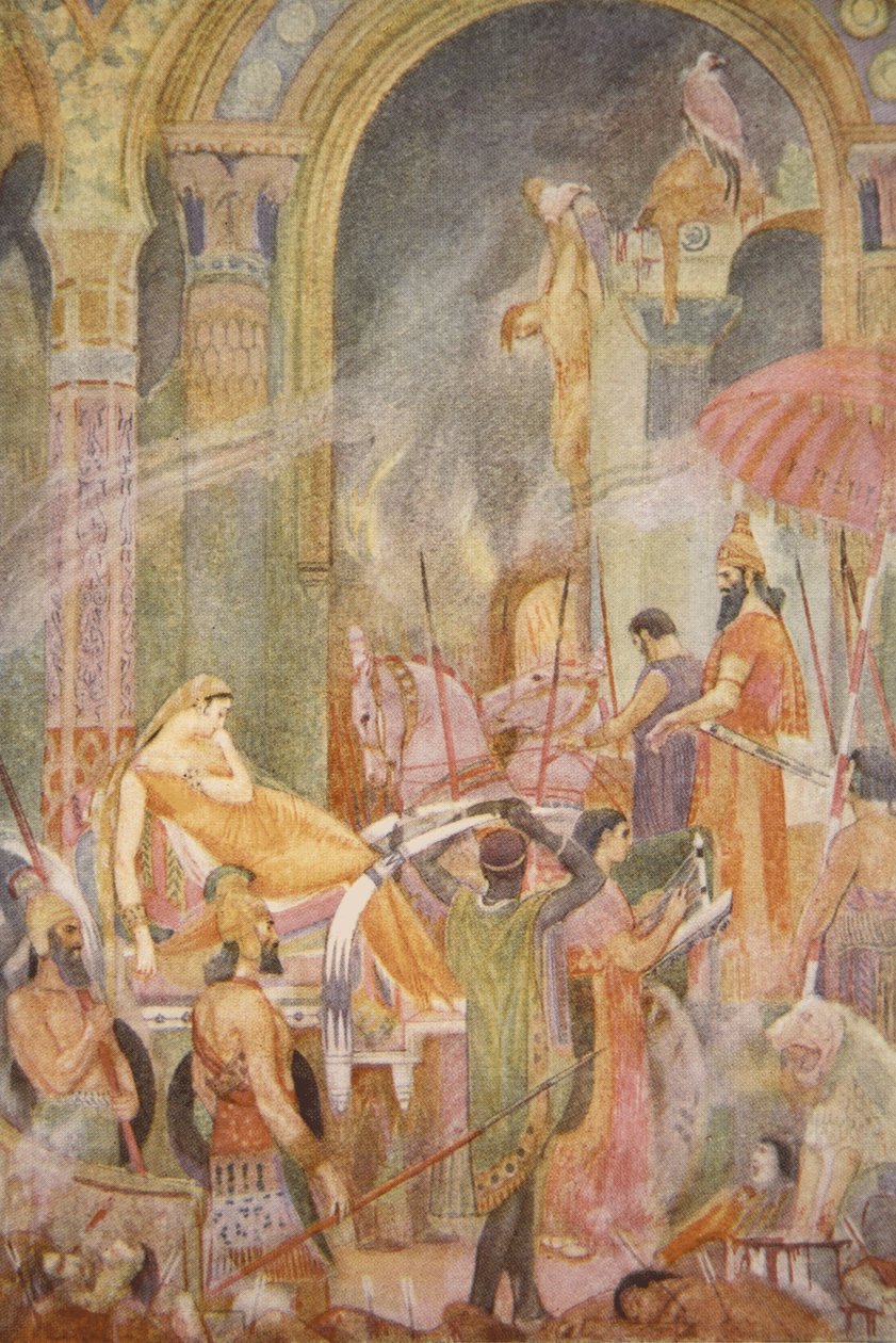 Capture of Sarrapanu av Tiglath-Pileser II, illustration från "Myths and Legends of Babylonia and Assyria" av Lewis Spence av Evelyn Paul