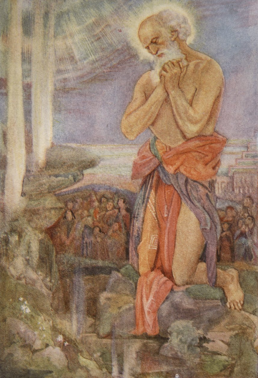 Elia segrar över Baals präster, illustration från "Myths and Legends of Babylonia and Assyria" av Lewis Spence av Evelyn Paul