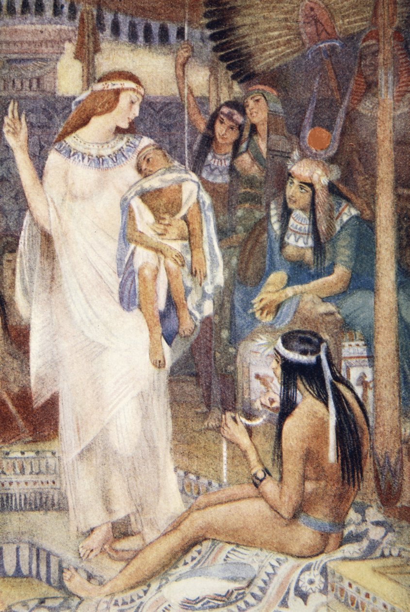 Isis och babyprinsen, illustration från "The Myths of Ancient Egypt" av Lewis Spence av Evelyn Paul