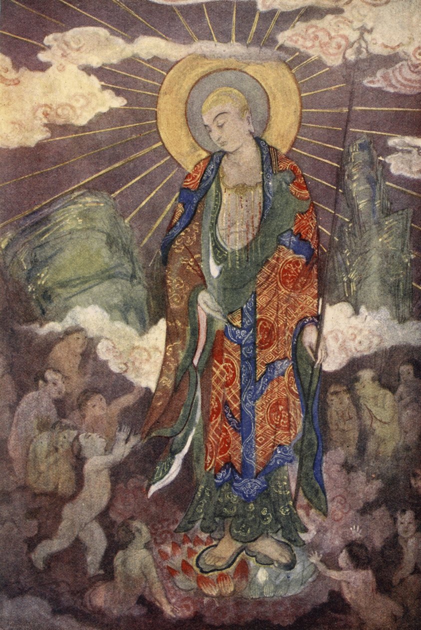 Jizo, barnens gud, illustration från "The Book of Myths" av Amy Cruse av Evelyn Paul