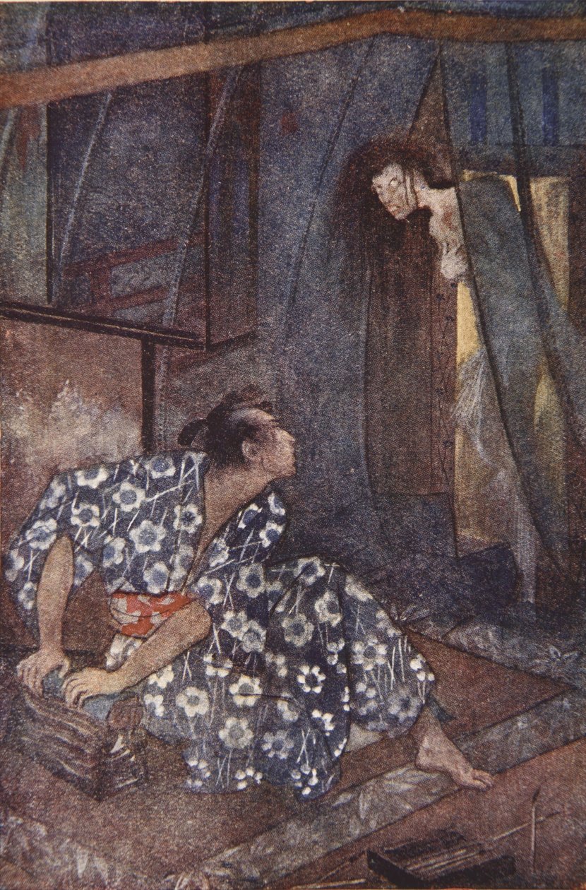 Kimi finner fred, illustration från "The Myths and Legends of Japan" av F Hadland Davis av Evelyn Paul