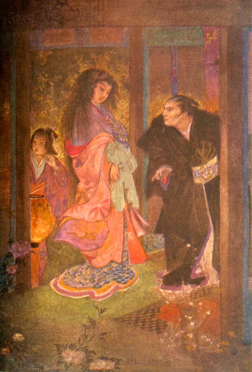 "Shinzaburo kände igen Tsuyu och hennes hembiträde Yoné", 1912. av Evelyn Paul