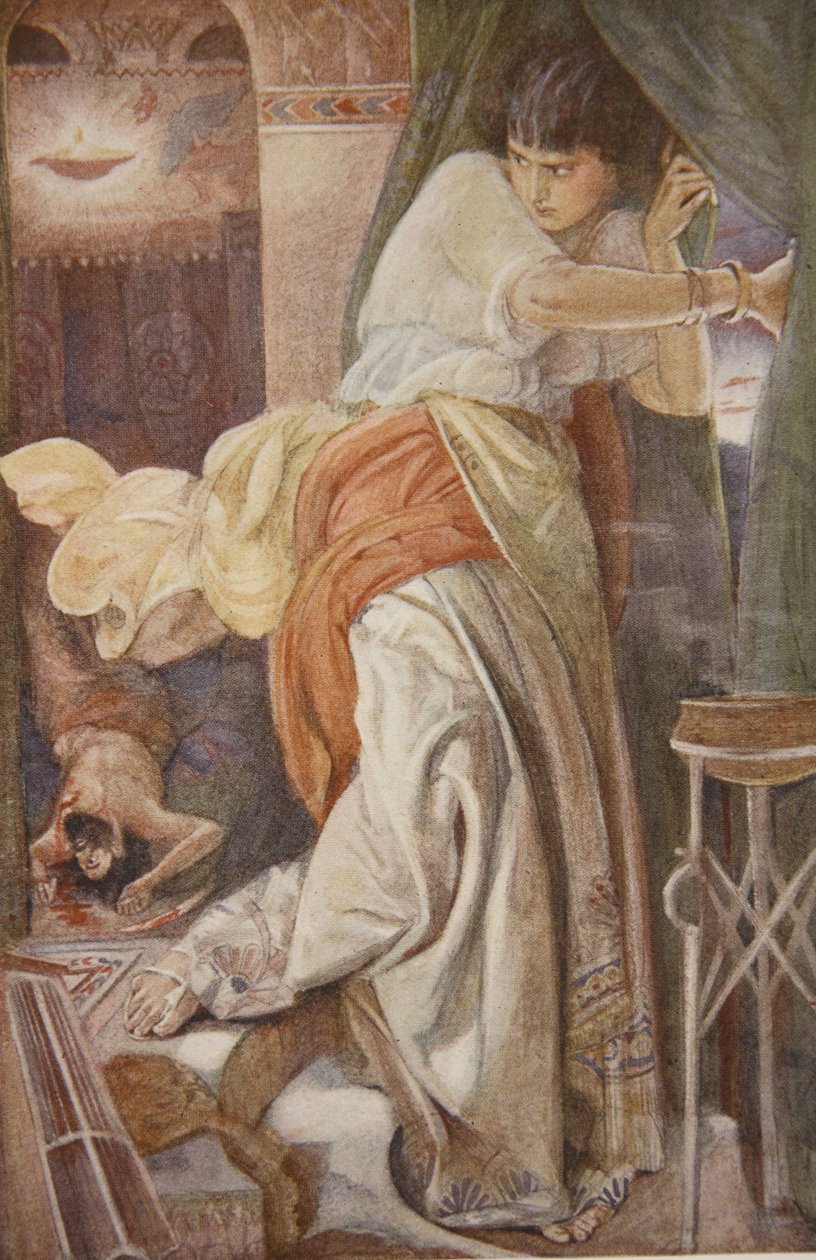 Mordet på Setapo, illustration från "Myths and Legends of Babylonia and Assyria" av Lewis Spence av Evelyn Paul