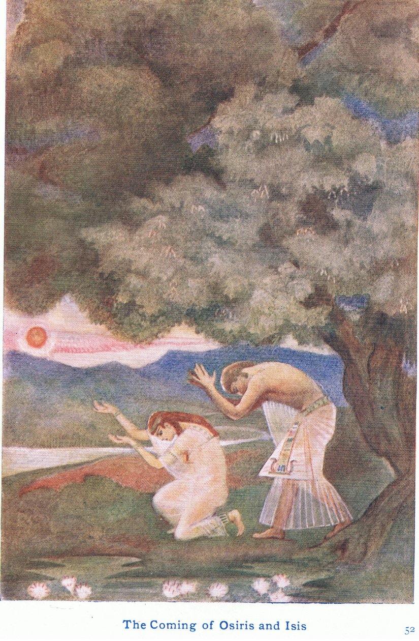 Osiris och Isis ankomst (färg litho) av Evelyn Paul