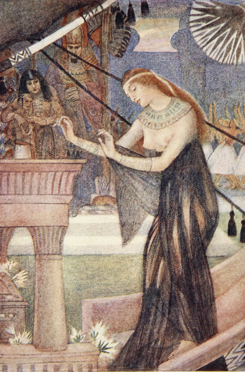 Isis avgång från Byblos, illustration från "The Myths of Ancient Egypt" av Lewis Spence av Evelyn Paul