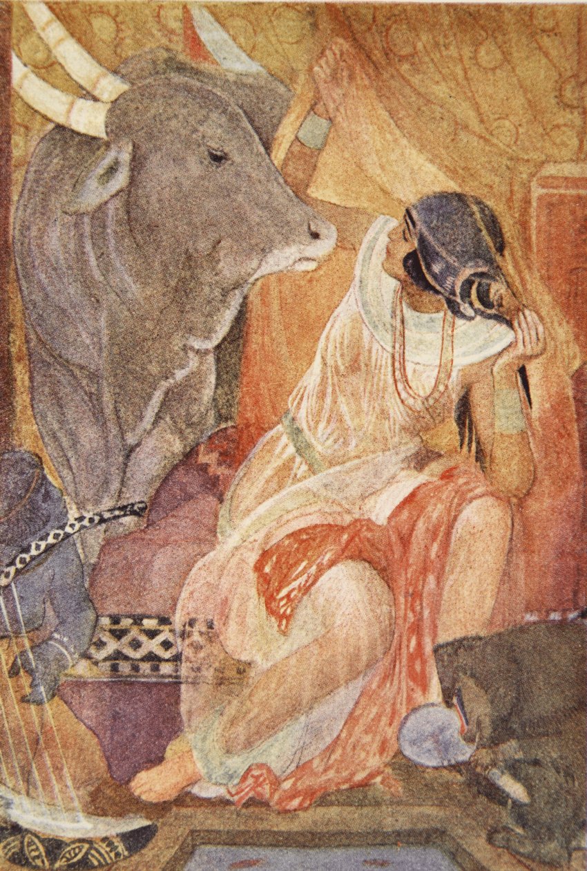 Bitous frus förräderi, illustration från "The Myths of Ancient Egypt" av Lewis Spence av Evelyn Paul