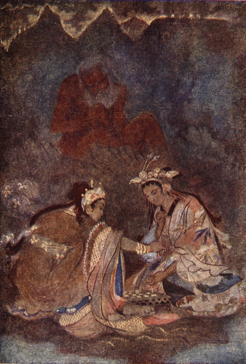 Visu på berget Fuji-Yama, illustration från "The Myths and Legends of Japan" av F. Hadland Davis av Evelyn Paul