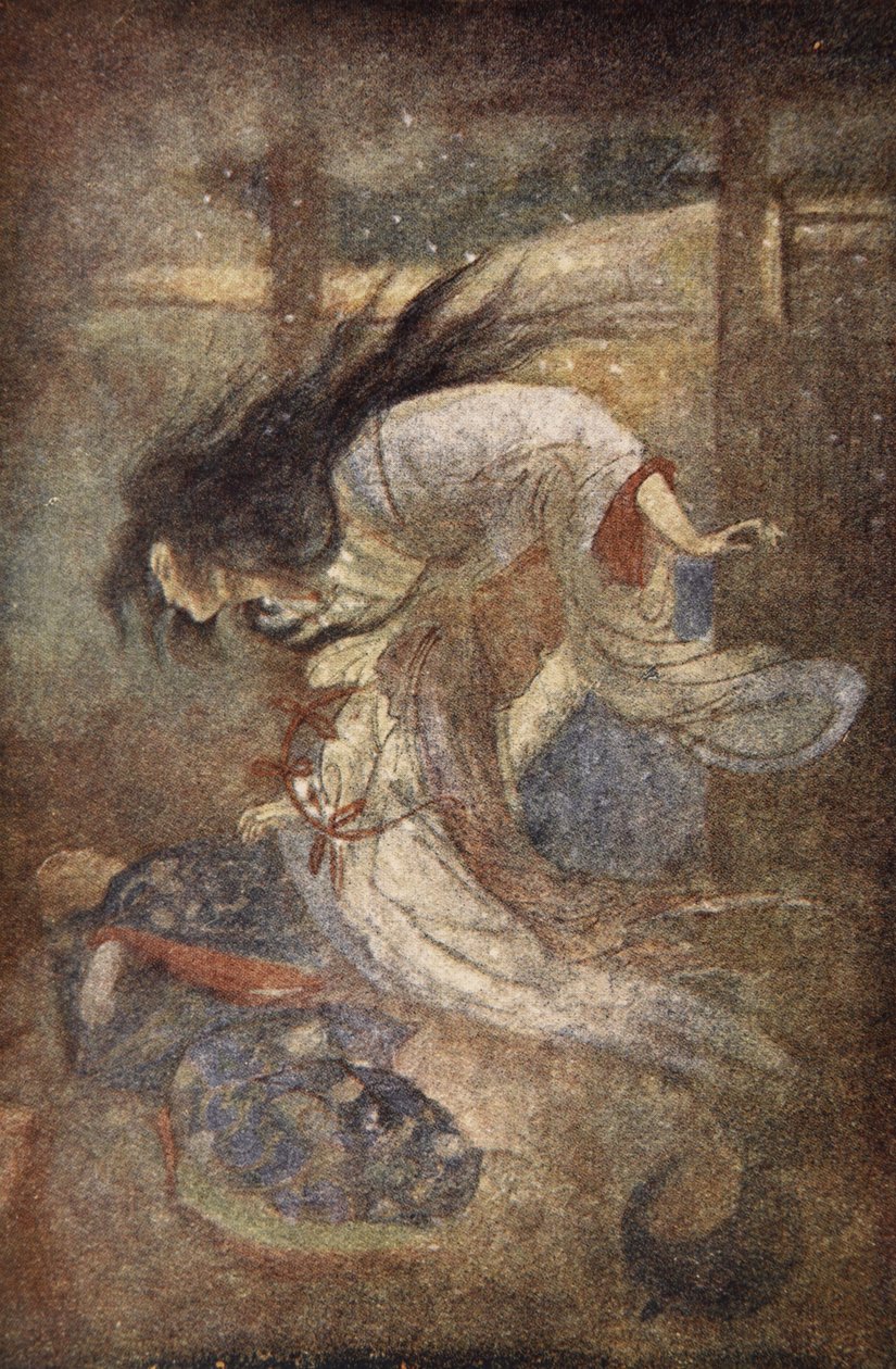 Yuki-Onna, The Lady of the Snow, illustration från "The Myths and Legends of Japan" av F. Hadland Davis av Evelyn Paul