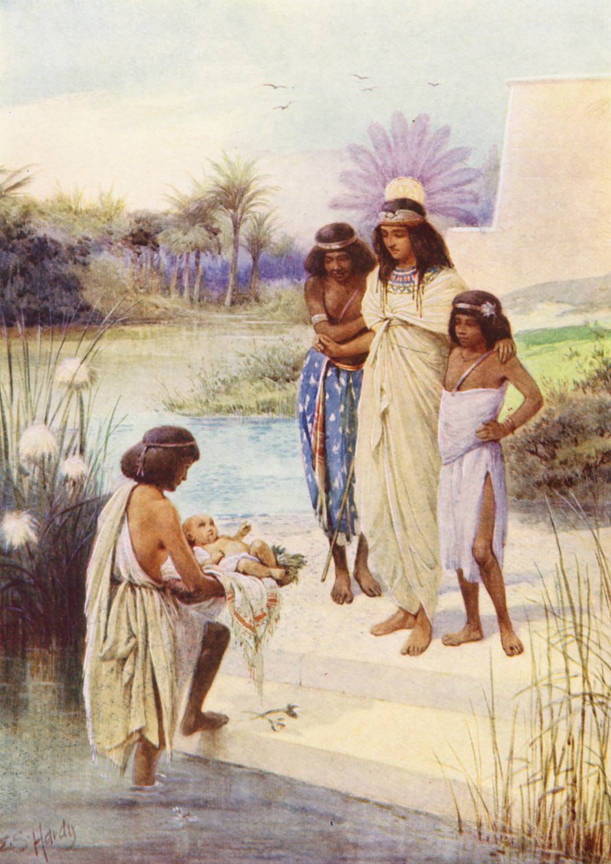 Baby Moses räddad (färglitografi) av Evelyn Stuart Hardy