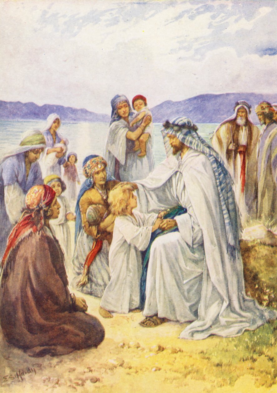 Jesus välsignar barnen (färglitografi) av Evelyn Stuart Hardy