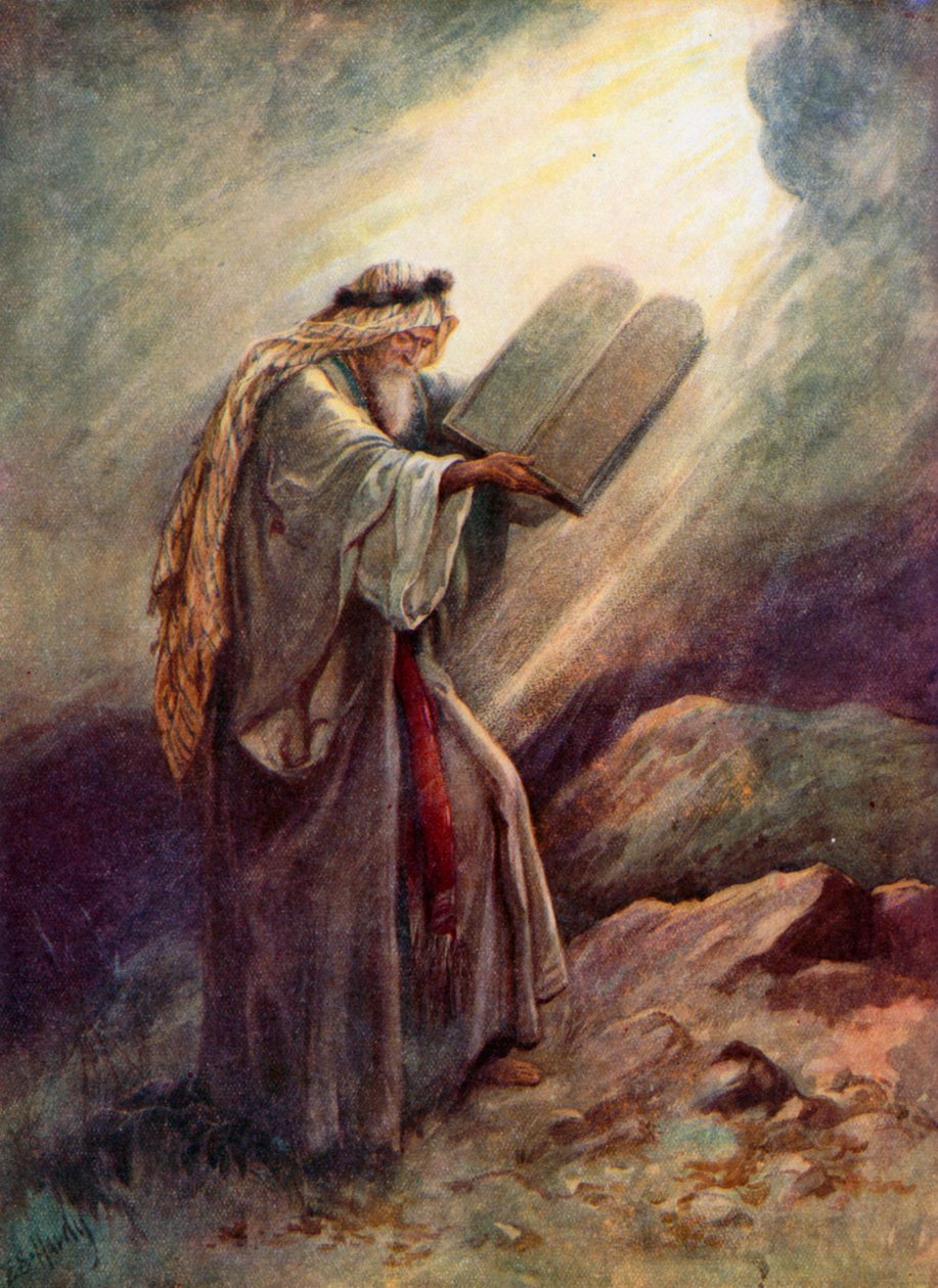 Moses med stenborden (färglitografi) av Evelyn Stuart Hardy