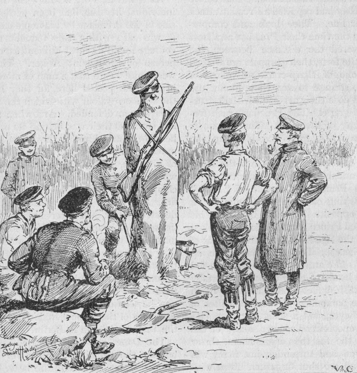 De tyska soldaterna gör vaktposter av lera, 1902 av Evelyn Stuart Hardy