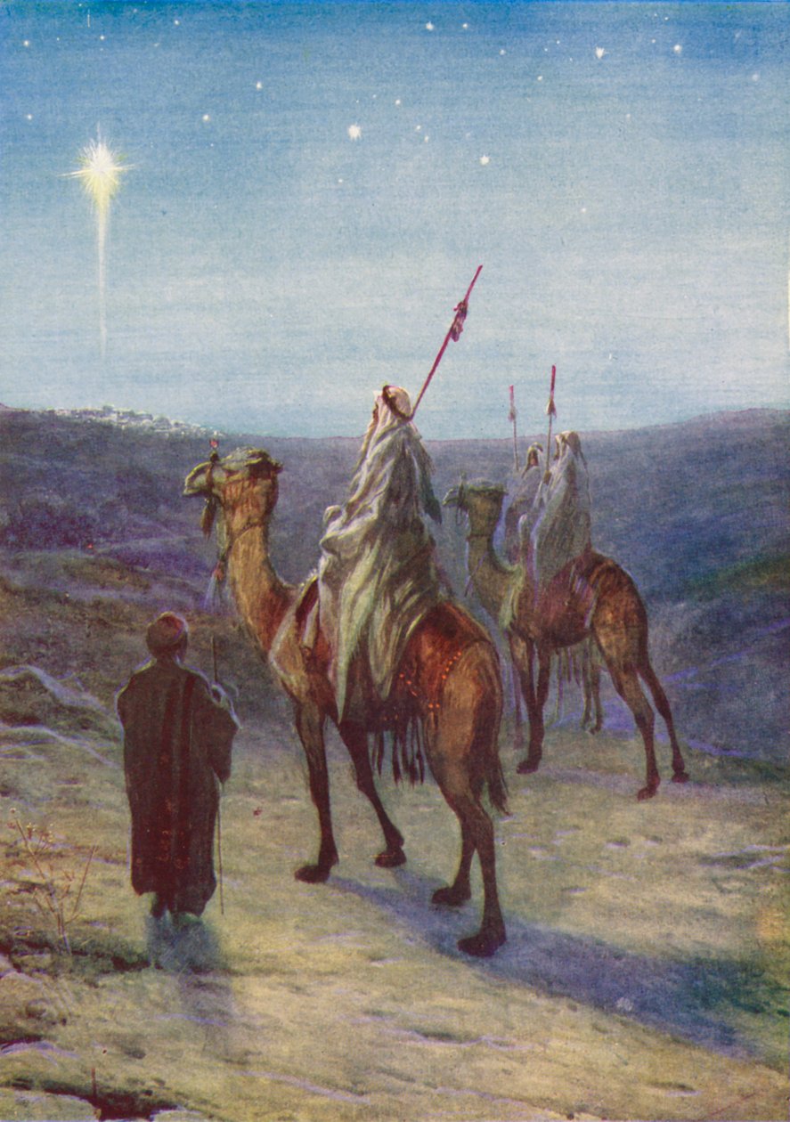 De vise männen följer stjärnan (färglitografi) av Evelyn Stuart Hardy