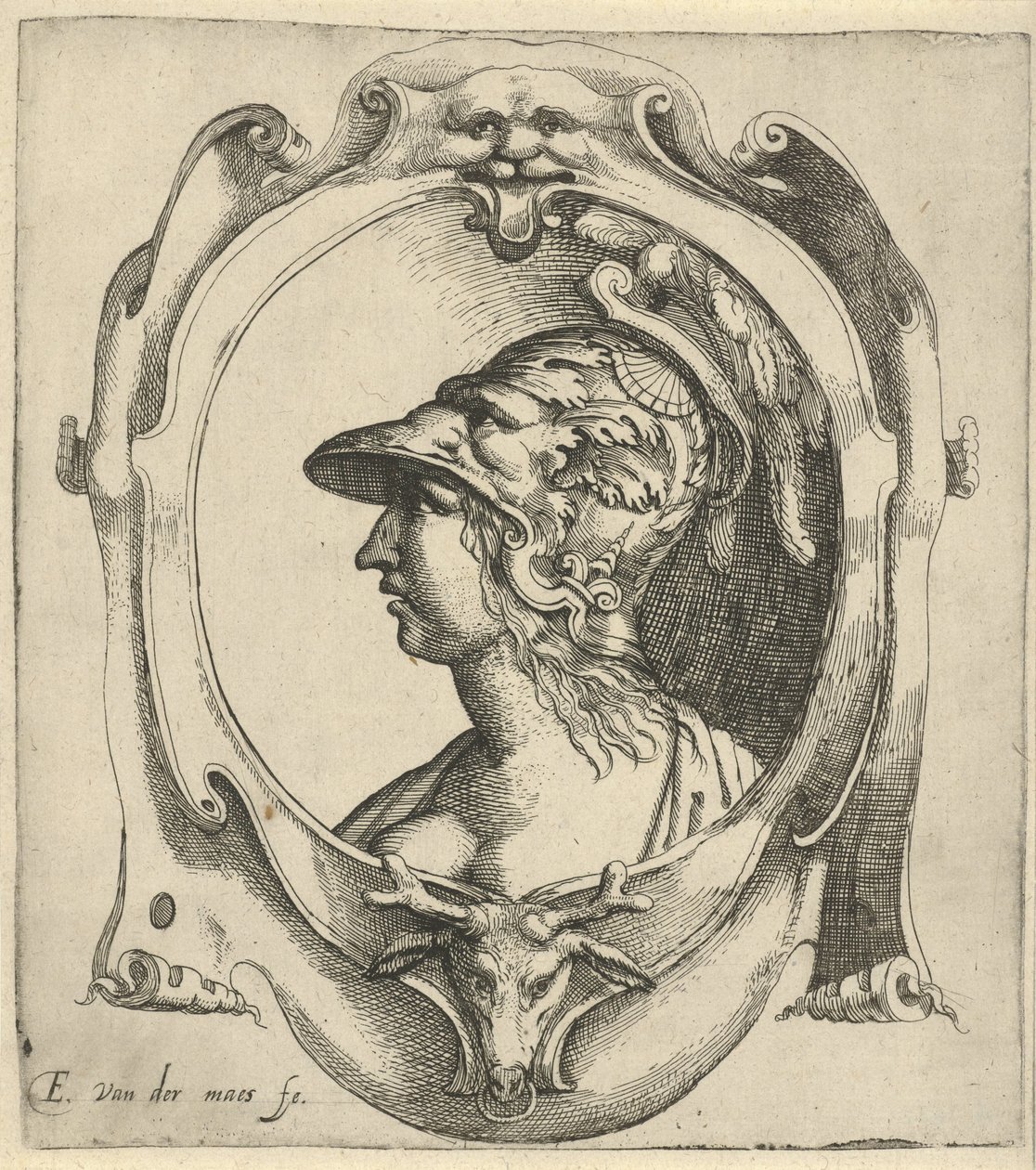 Byst av ung kvinna med hjälm av Everard Crynsz. van der Maes