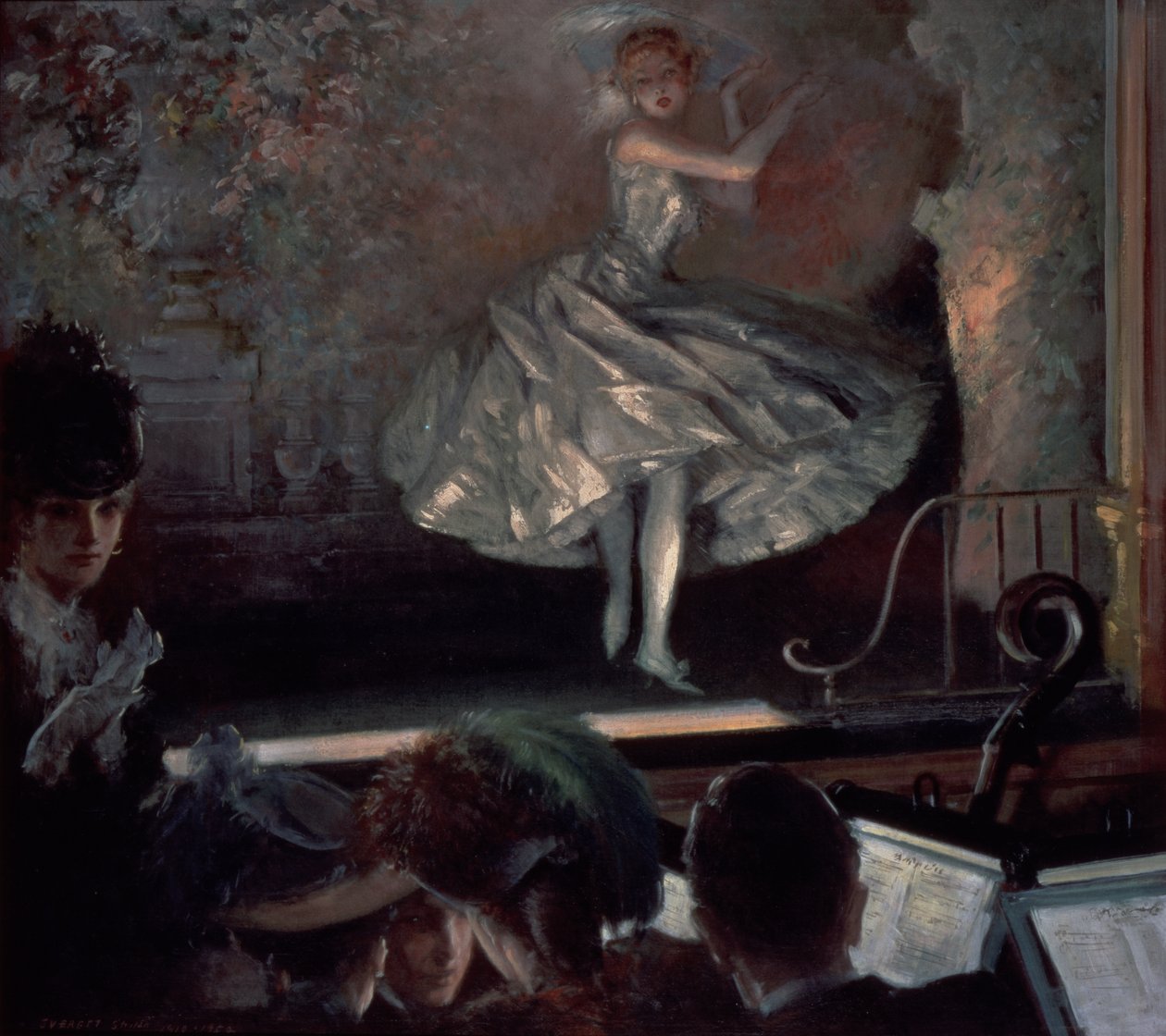 Dansare i vitt inför Footlights av Everett Shinn