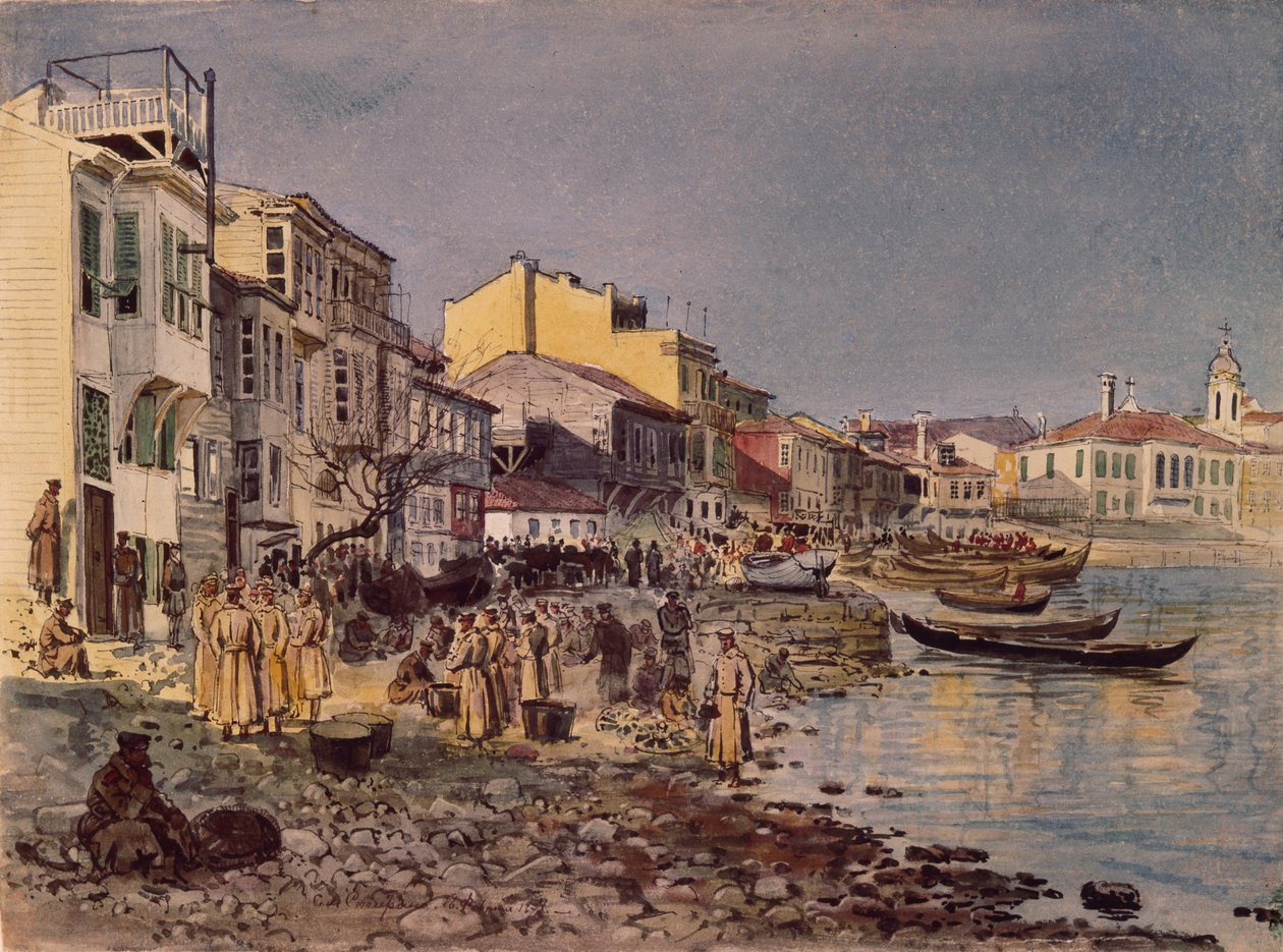 Ryska soldater vid banvallen i San Stefano, 1878 av Evgeni Kirillovich Makarov