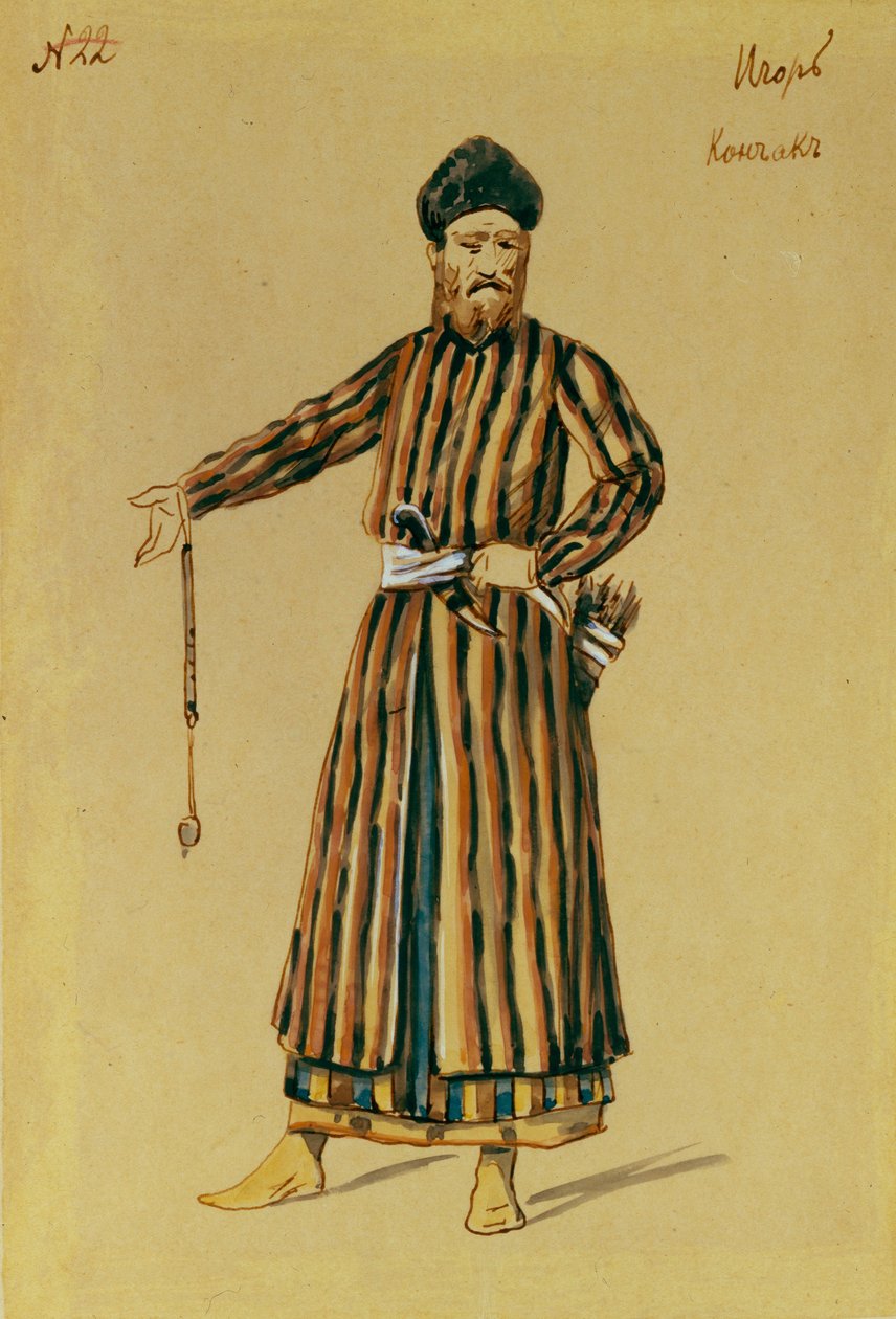 Kostymdesign för operan Prince Igor av A. Borodin, 1890 av Evgeni Petrovich Ponomarev
