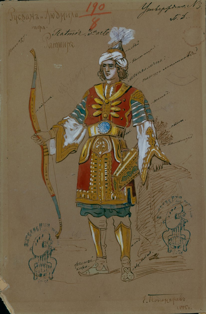 Kostymdesign för operan Ruslan och Lyudmila av M. Glinka, 1885 av Evgeni Petrovich Ponomarev