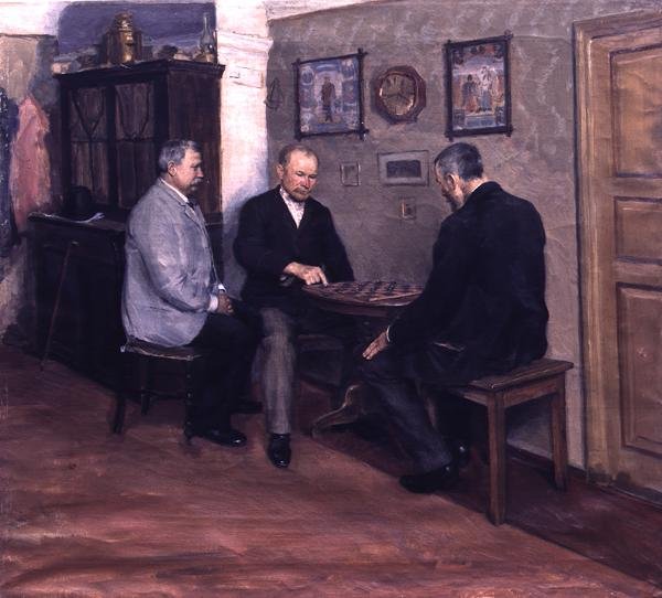 Schackmatch (olja på duk) av Evgeniy Iosipovich Bukovetsky