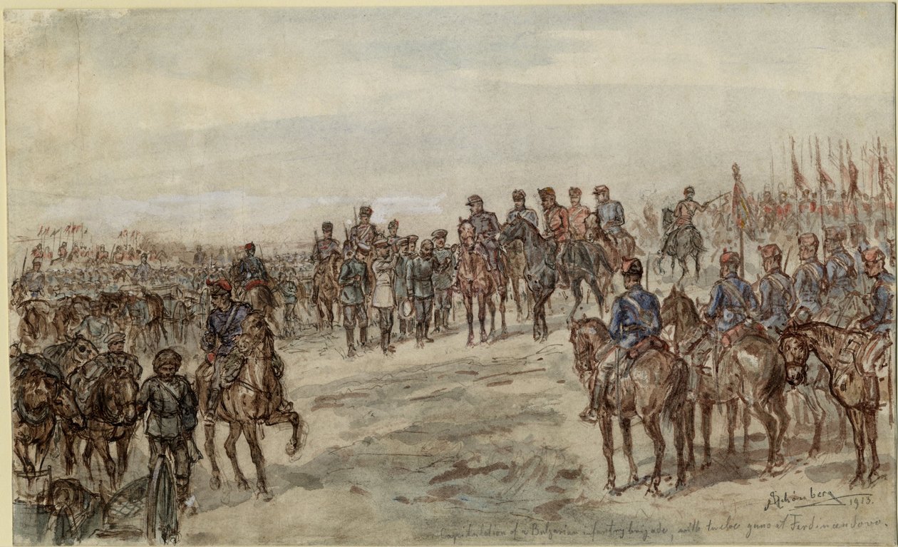 Kapitulation av en bulgarisk infanteribrigad med tolv kanoner vid Ferdinandovo av Ewald Schönberg
