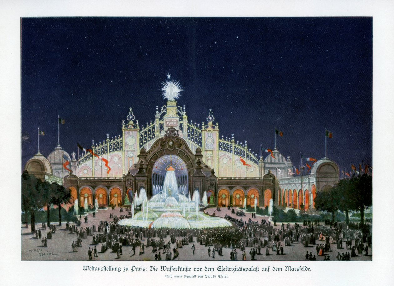 Fontäner vid Palace of Electricity, Champ de Mars, Paris världsutställning 1889, 1900. av Ewald Thiel