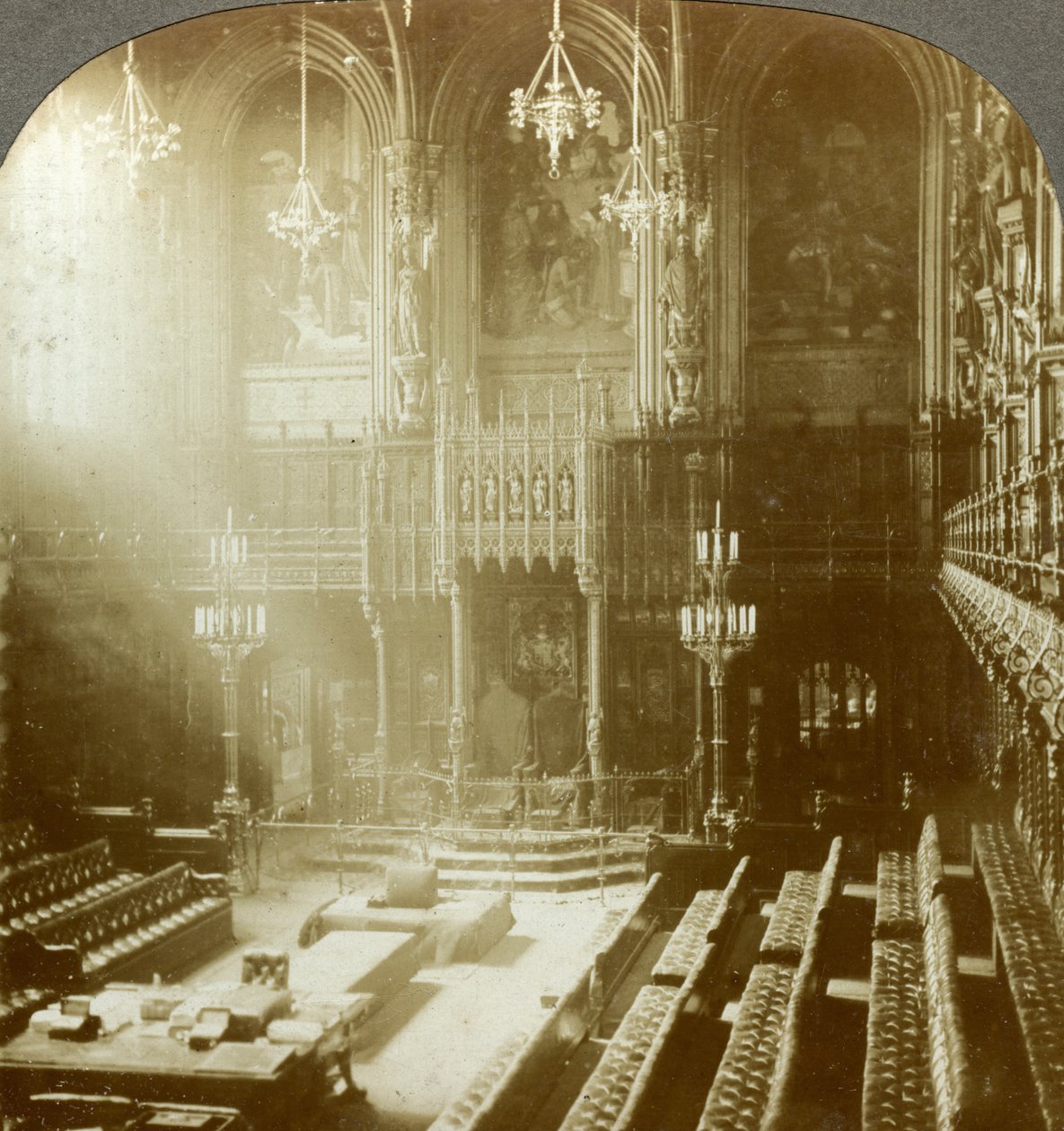 Interiör av House of Lords, Westminster, London. av Excelsior Stereoscopic Tours