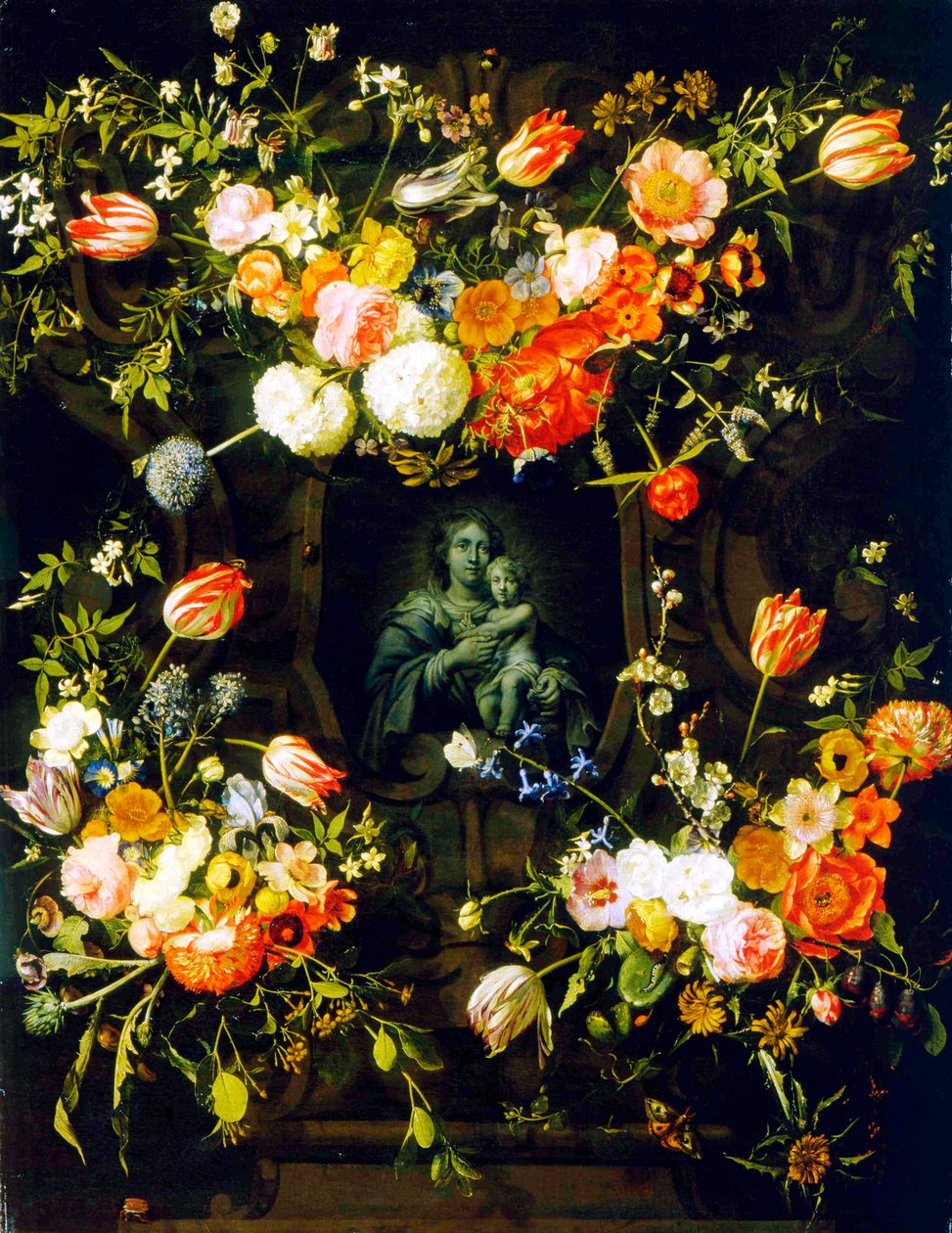 Madonna omgiven av blommor, 1662 av Eykens or Ijkens Ykens