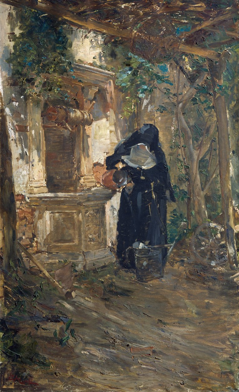 Nunna vid brunn, av Ezechiele Acerbi (1850-1920), olja på duk, 92,5x57,5 cm av Ezechiele Acerbi