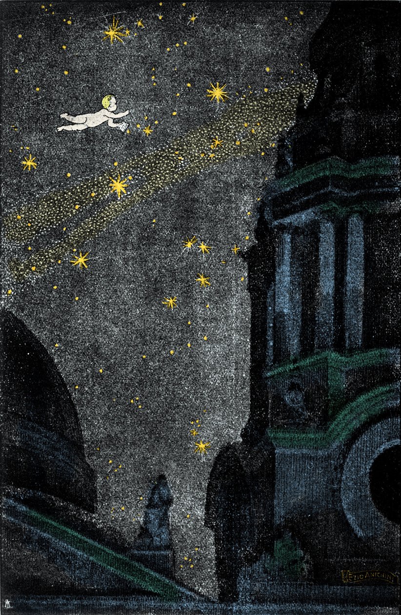 Illustration till romanen "Peter Pan" av Sir James Matthew Barrie (JM eller J.M. Barrie av Ezio Anichini