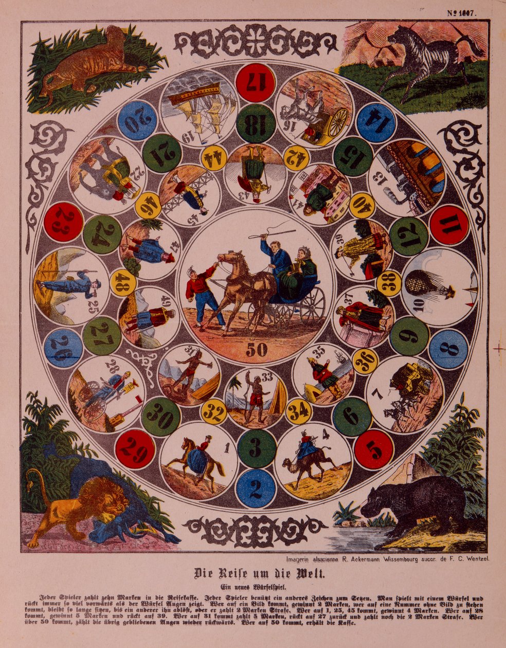 Game of Voyage Around the World, utgiven av Ackermann, Wissembourg av F. C. Wentzel