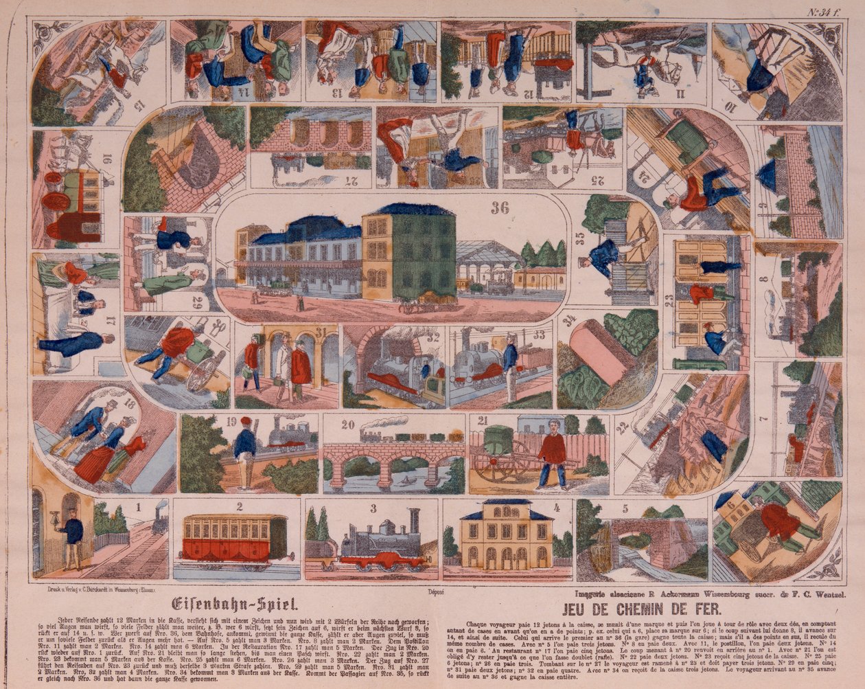 Ångtågsspel, bildblad publicerat av Ackermann, Wissembourg, ca 1860 av F. C. Wentzel