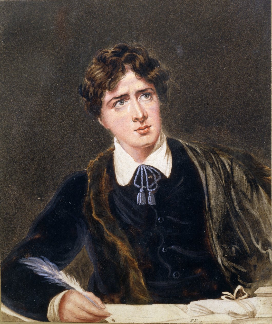 Porträtt av en skrivande man, möjligen Oscar Wilde (1854-1900), ca 1880 av F. Fry