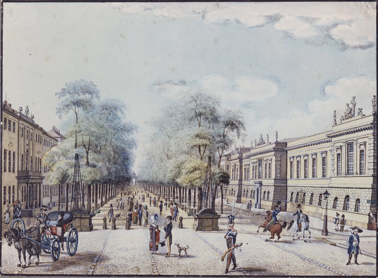 Linden med akademin, Berlin (penna och bläck och wc på papper) av F.A. Calau
