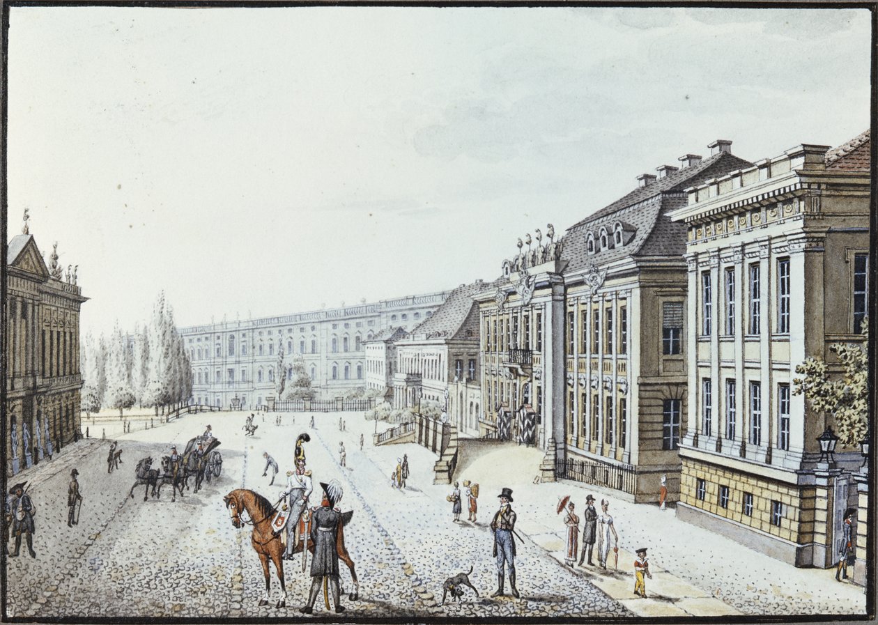Vy över kungliga palatset i Berlin (penna, bläck och wc på papper) av F.A. Calau