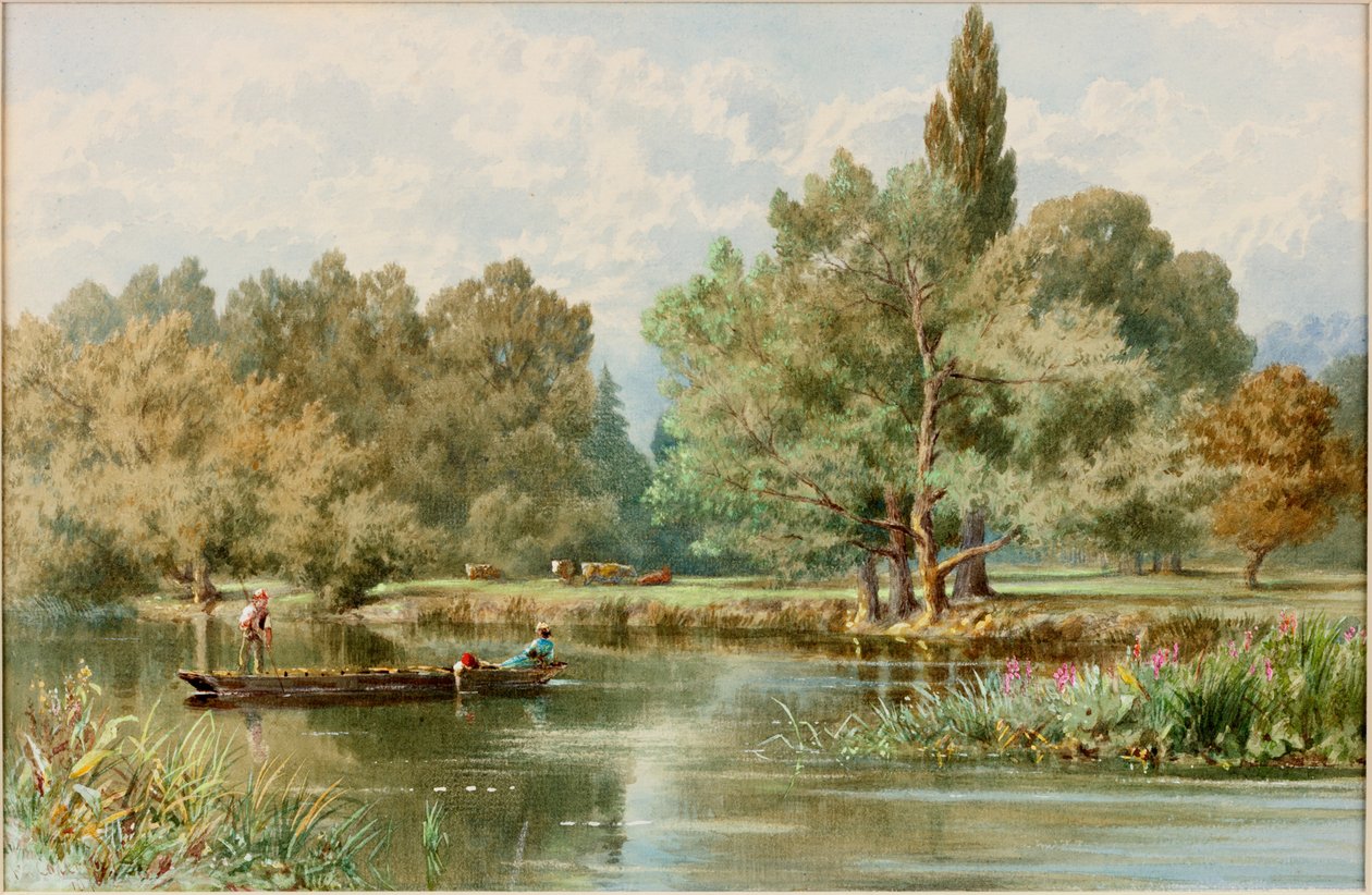 River Scene (akvarell på papper) av F.G. Coleridge