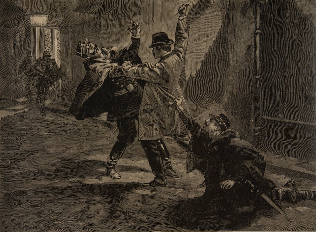 Etievant, anarkisten begår knivhuggen, illustration från 