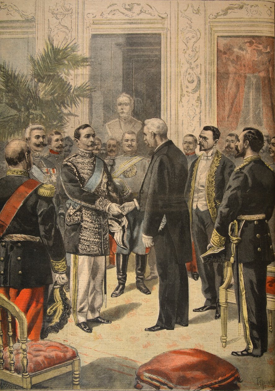 Rysslands ambassadör, prins Ourousoff vid Elysee, illustration från "Le Petit Journal: Supplement illustre", 6 mars 1898 av F.L. and Tofani, Oswaldo Meaulle