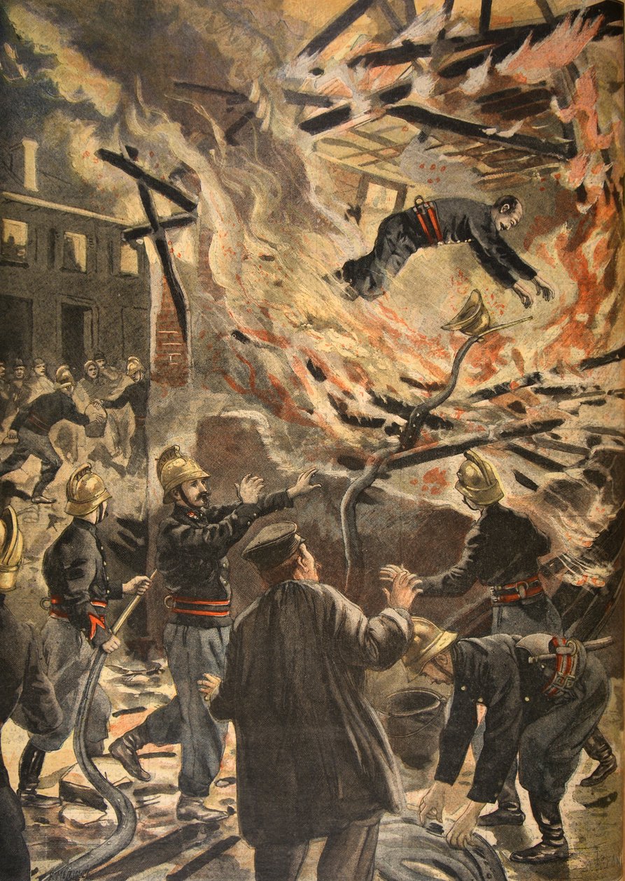Brandmannen Baillys död i Bourges, illustration från 