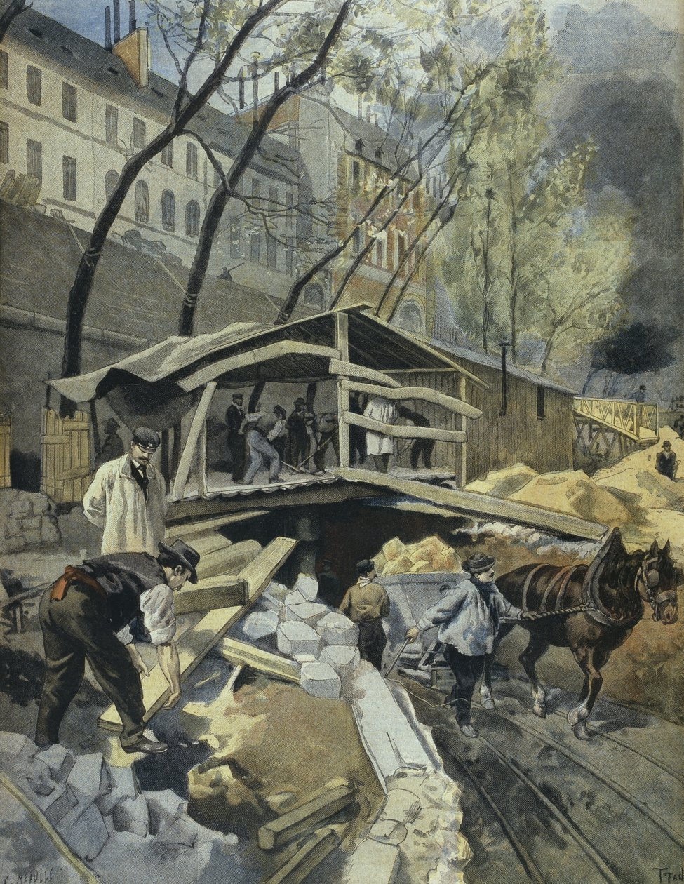 Arbete på metropolen, Paris, illustration från "Le Petit Journal": Supplement illustre", 14 maj 1899. av F.L. and Tofani, Oswaldo Meaulle