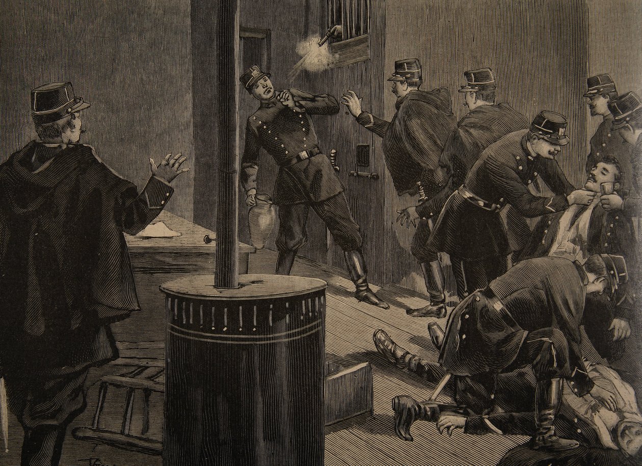 Etievant, anarkisten skjuter från gallret, illustration från 