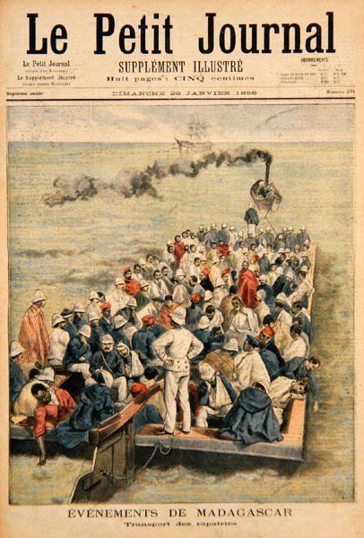 Händelser på Madagaskar: Repatrieringen av franska trupper, illustration från Le Petit Journal, 20 januari 1896 (färgstick) av F.L. and Tofani, Oswaldo Meaulle