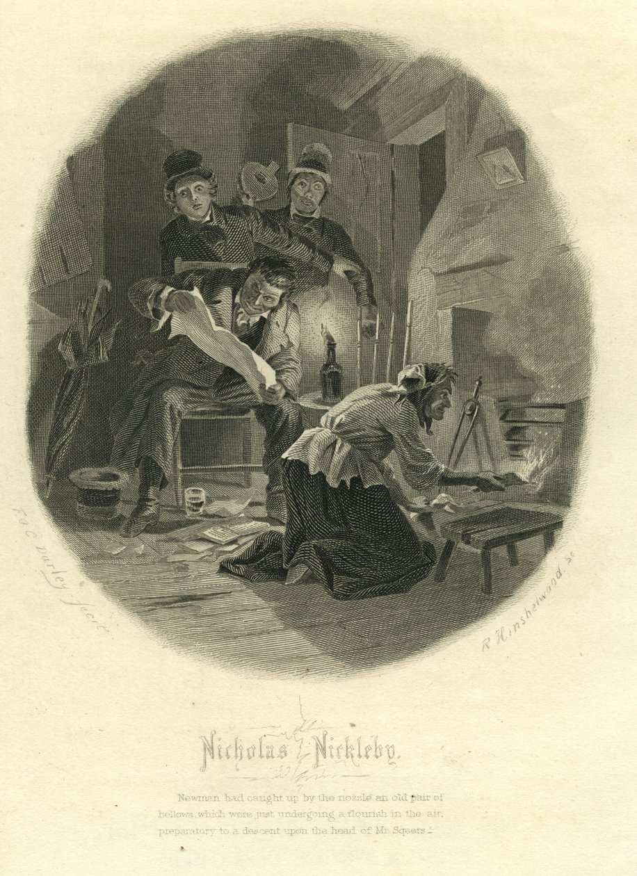Nicholas Nickleby: Newman Noggs och Wackford Squeers, 1867 av F.O.C. and McRae, C. John Darley