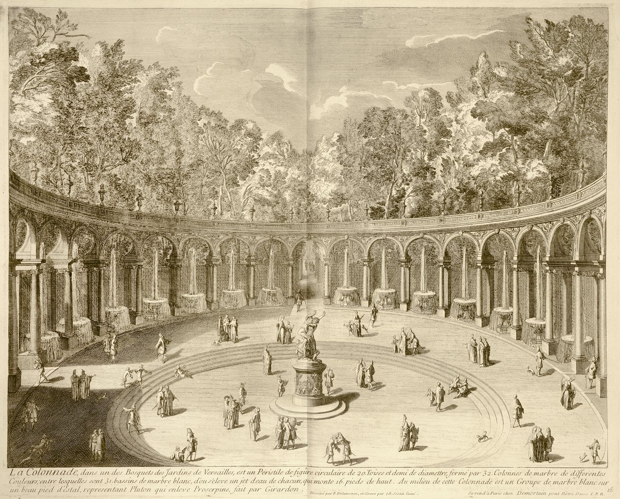 La Colonnade, Versailles, ca 1715 (gravyr) av F. (after) Delamonce