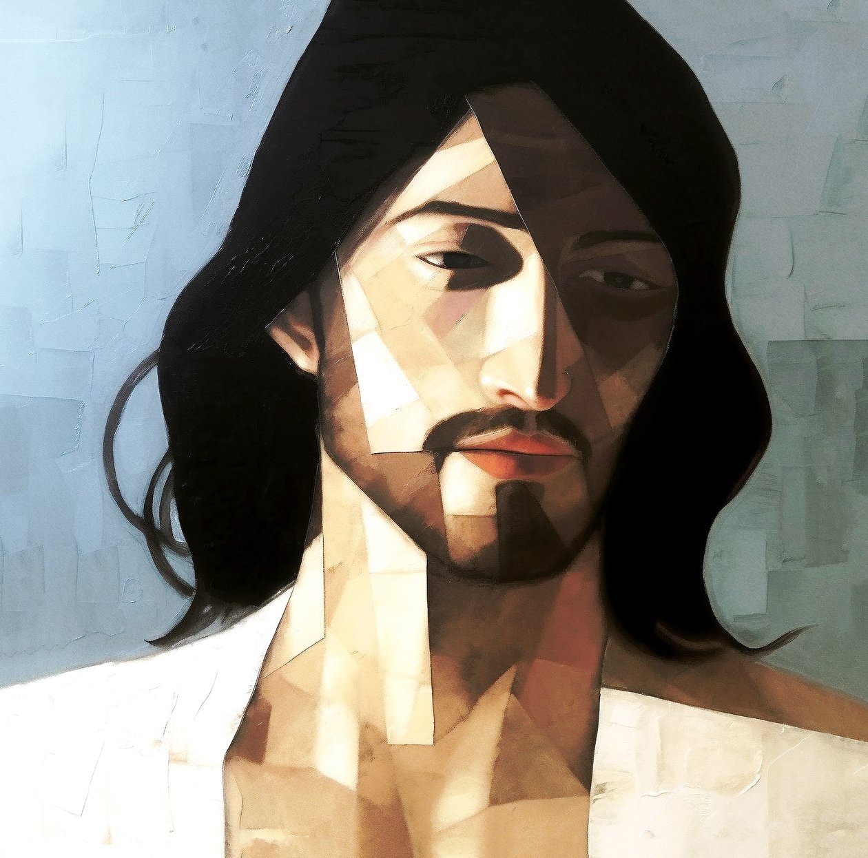 Abstrakt minimalistisk porträttmålning av jesus Kristus till salu, Väggkonst | Canvas tryck av F. Abderrahim