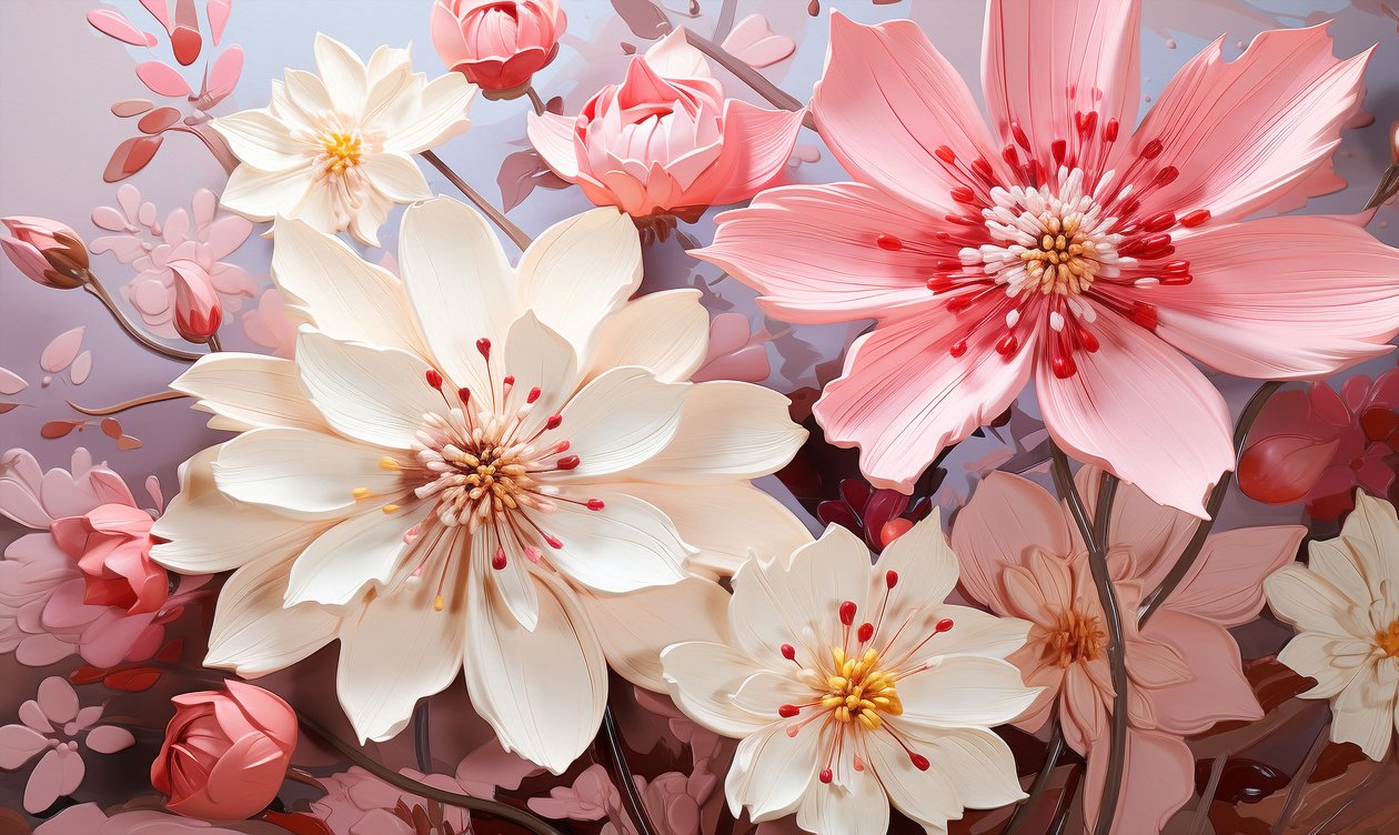 Abstrakt målning av en rosa och svart blomma, blommiga väggkonsttryck online av F. Abderrahim