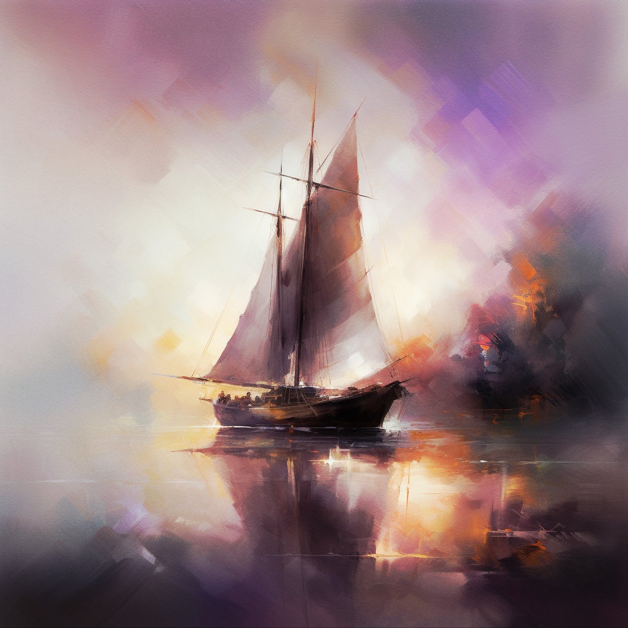 Abstrakt målning av en segelbåt i Seascape, Wall Art | Canvas Prints av F. Abderrahim