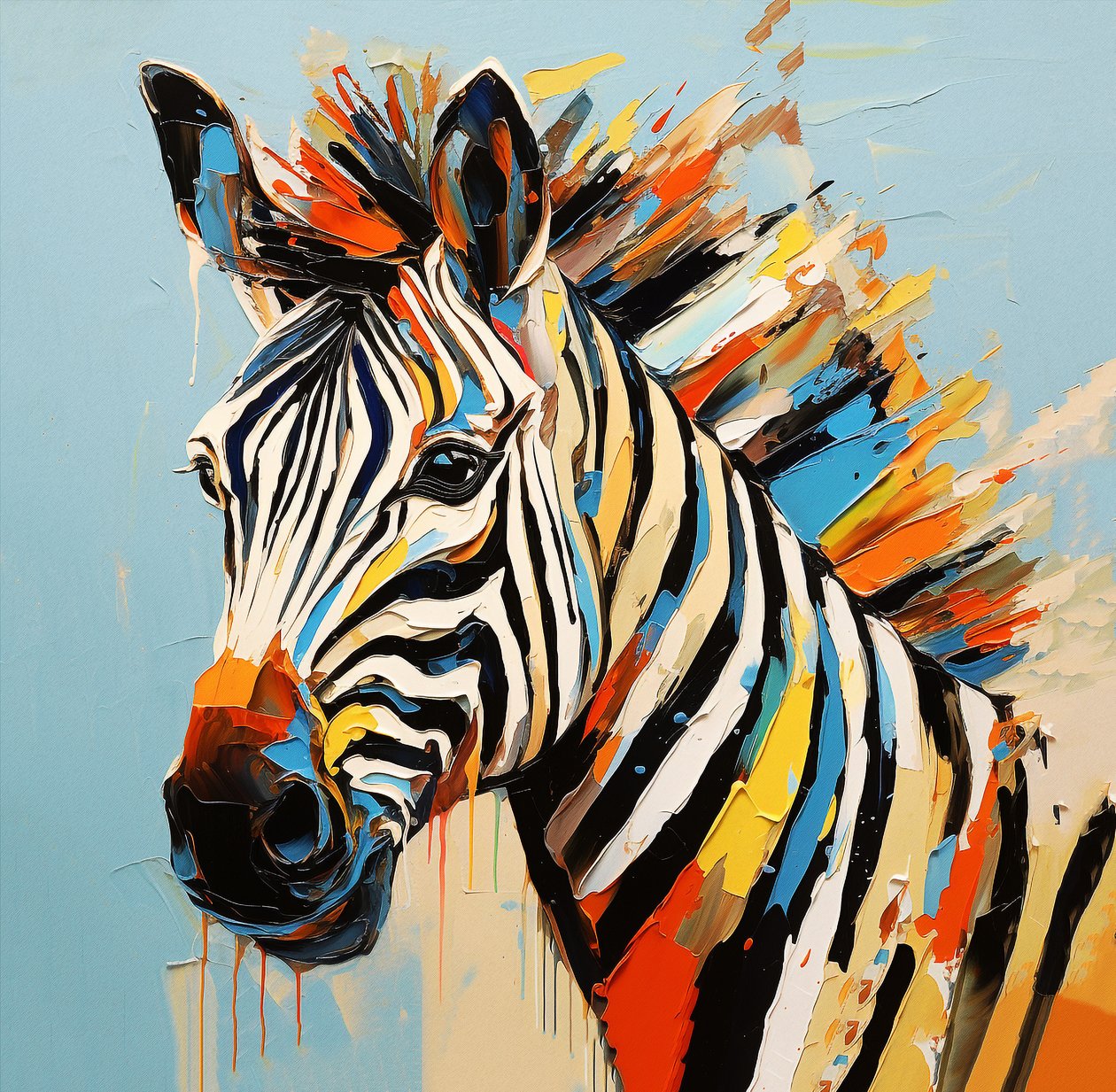 Abstrakt savann djur zebra porträtt, full färg målning , Väggkonst | Canvas tryck av F. Abderrahim