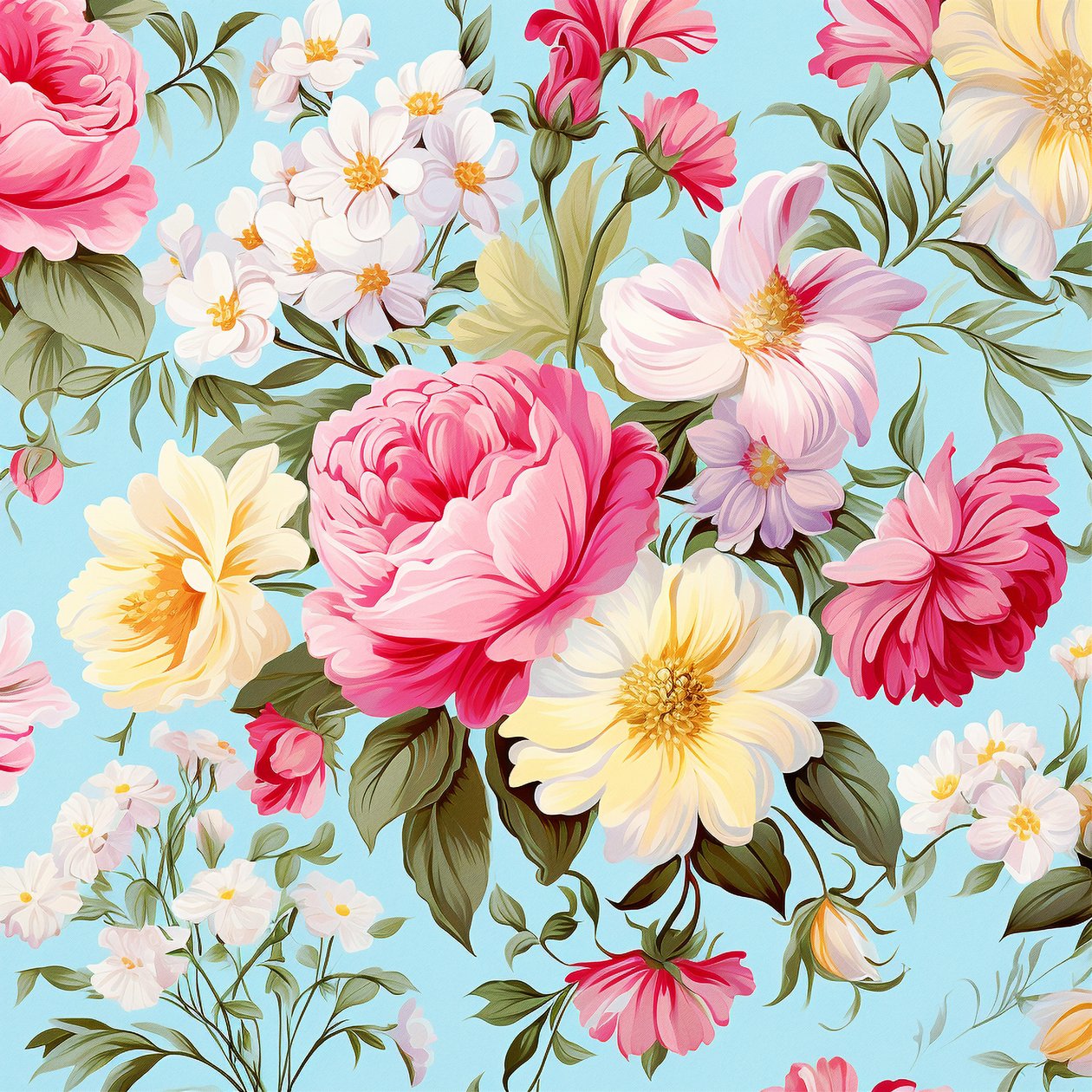 Vackert rosa blommönster, dekorationsidé, blommor väggkonst tryck av F. Abderrahim