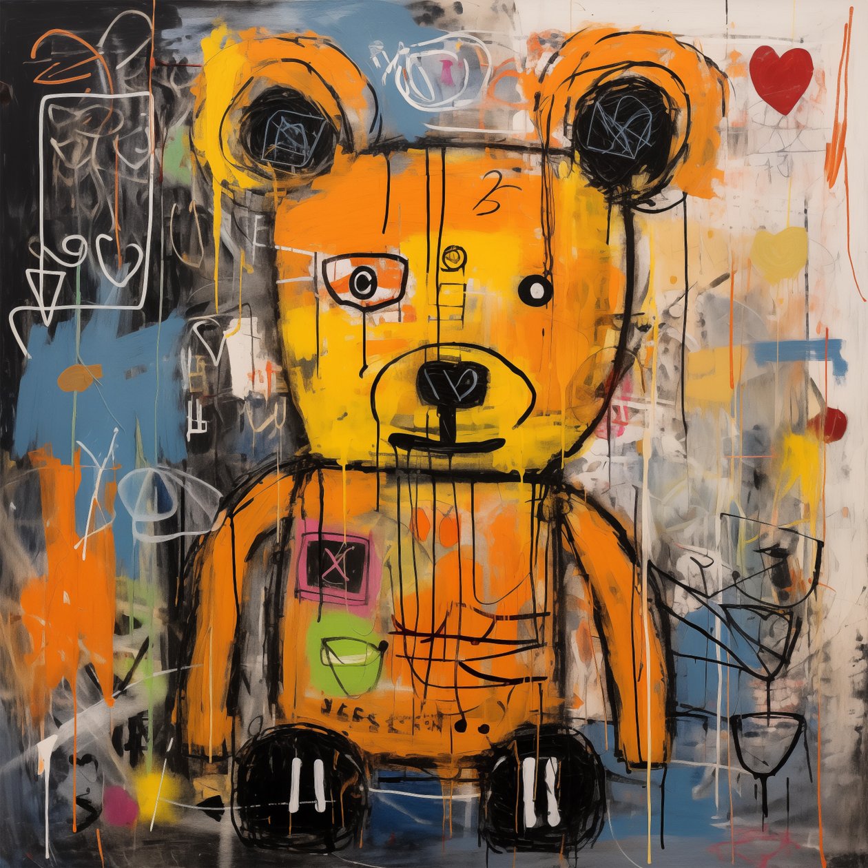 Dekor söt björn abstrakt målning, jean michel basquiat stil, konsttryck av F. Abderrahim